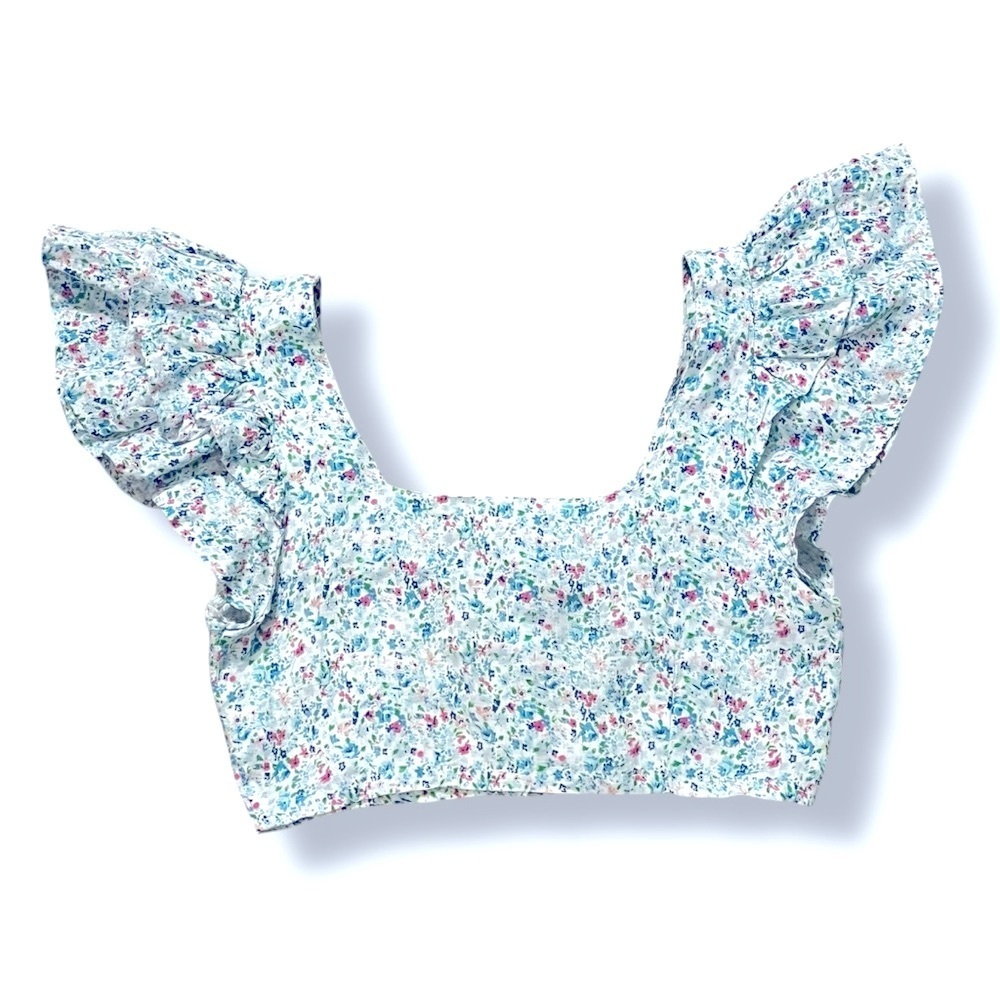 Place Nationale Le Vauclin Crop Top 100% Linen Floral Print Flutter Sleeves XS - Picture 6 of 8